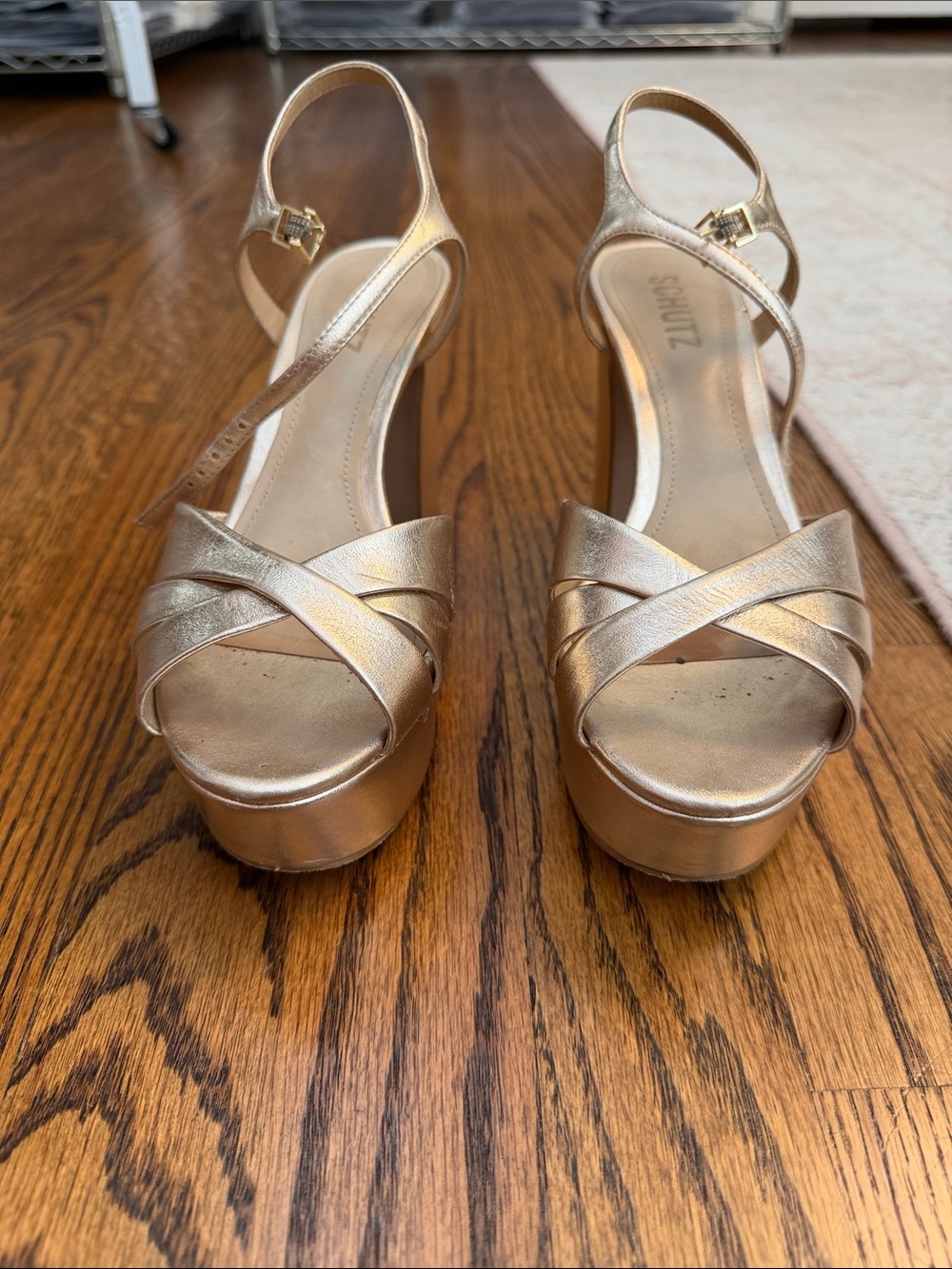 Gold Platform Sandals with Ankle Strap - Women